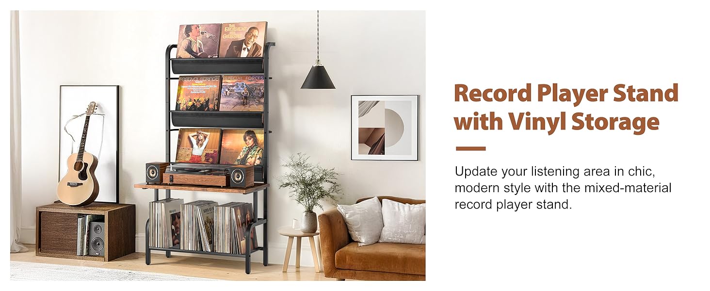 Стійка для програвача вінілу з полицями для зберігання платівок (до 300 альбомів)