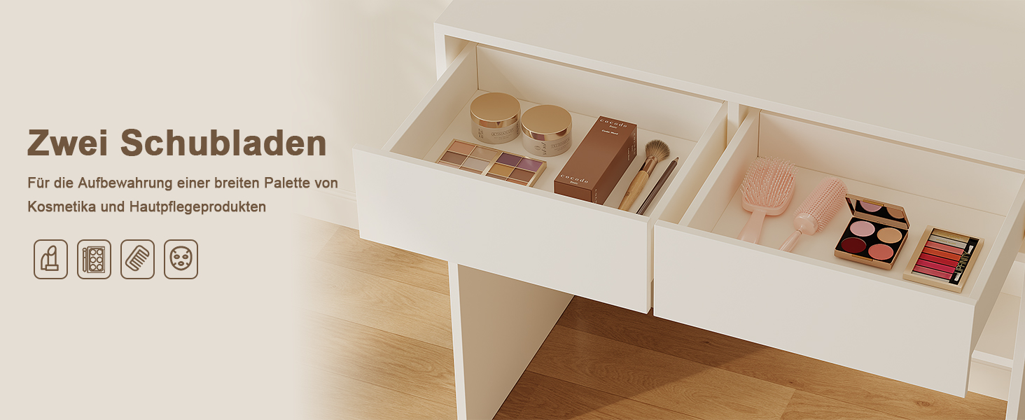 Трюмо JUMMICO з LED-підсвічуванням та дзеркалом, регульована яскравість та колірна температура, косметичний столик з 9 LED-лампочками, білий