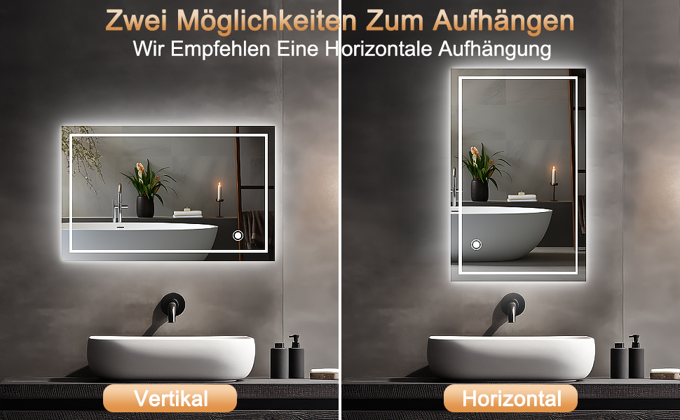 Дзеркало для ванної кімнати зі світлодіодним підсвічуванням 50x70 см, з сенсорним вимикачем, срібне