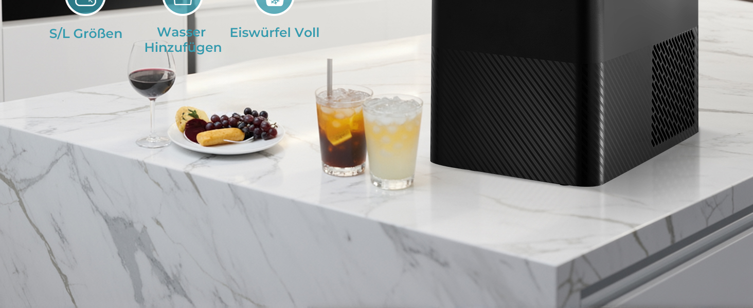 Льодогенератор Fohere портативний самоочисний, 14 кг/24 год, 2 розміри льоду, компактний, чорний - для дому, бару, офісу, кемпінгу