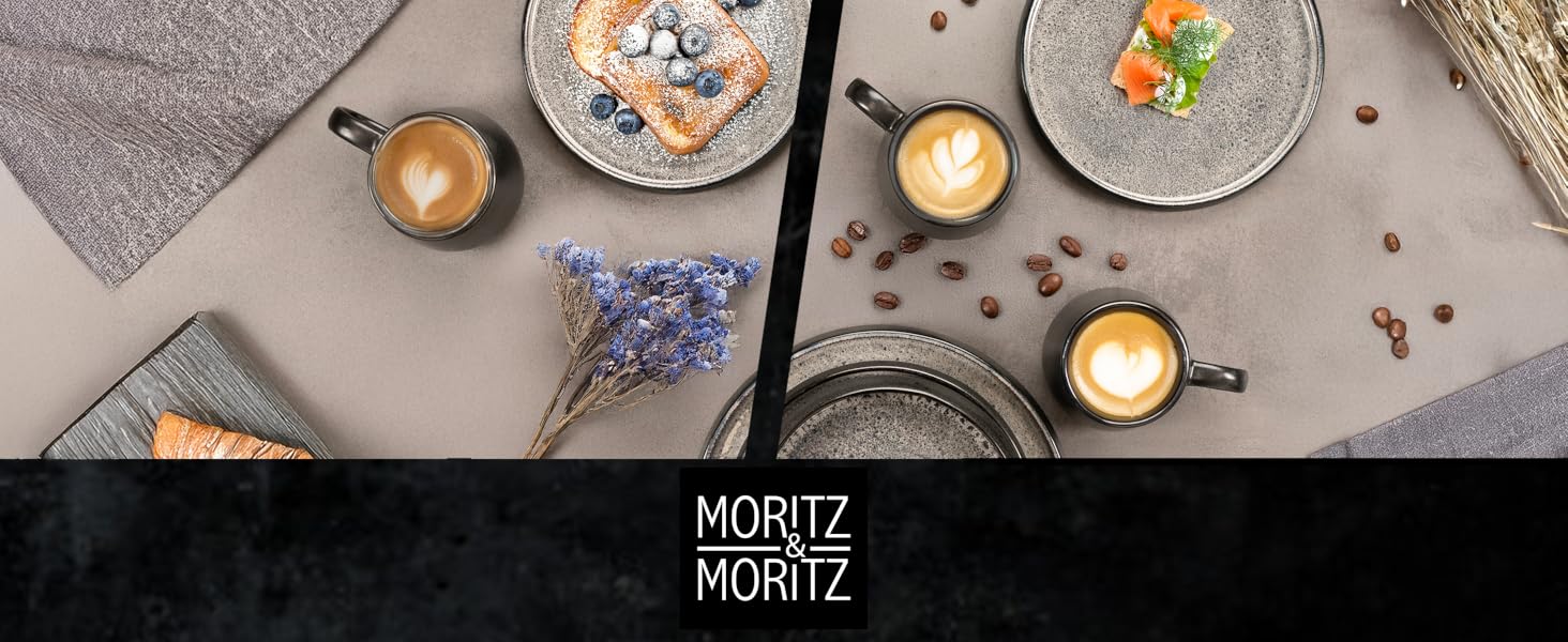 Набір посуду Moritz & Moritz SOLID 24 предмети для 6 осіб, кераміка, антрацит: обідні тарілки, глибокі тарілки, десертні тарілки, чашки з ручками