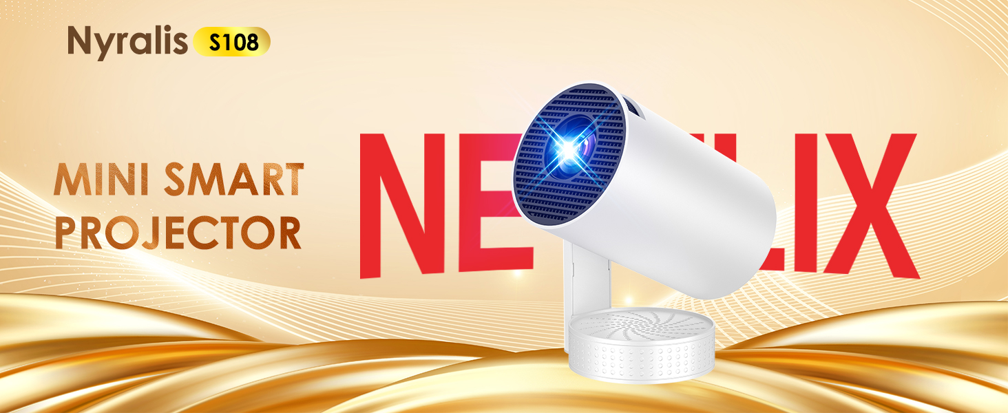 Портативний проєктор Mini Beamer 4K/1080p з Wi-Fi 6, Bluetooth 5.4, Android 13.0. Короткий фокус, поворот 270°, авто-корекція трапецеїдальних спотворень. Підтримка HDMI, TV Stick, Laptop, Memory Stick