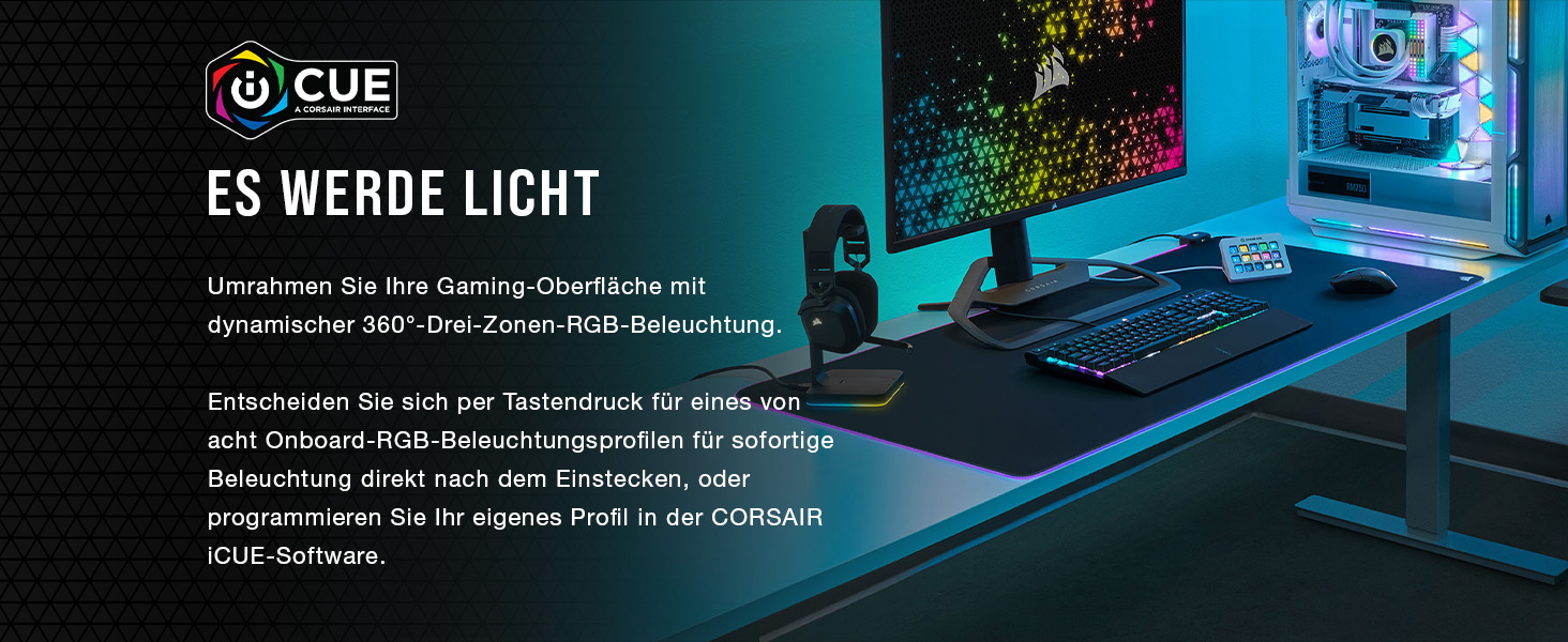 Килимок для миші Corsair MM700 RGB Extended - великий, 930x400 мм, з підсвічуванням RGB, хаб USB, чорний