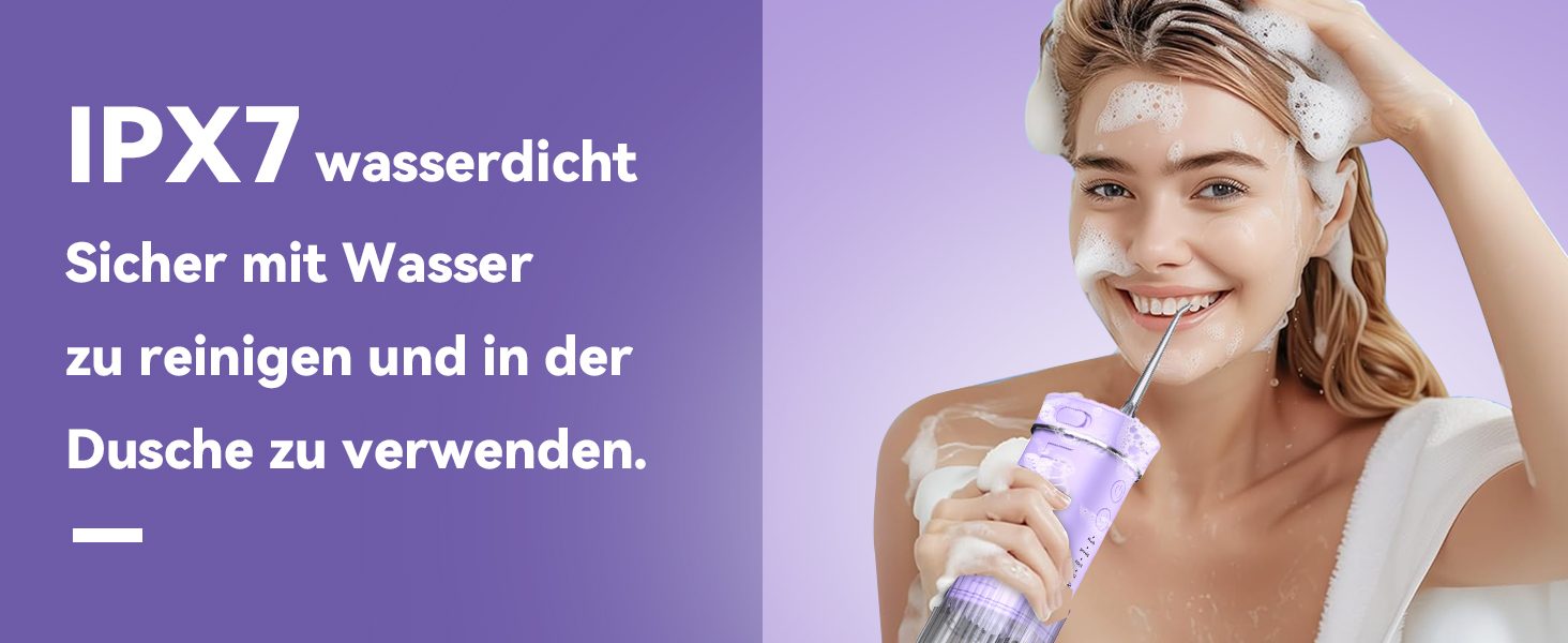 Портативний електричний іригатор для зубів JTF Munddusche Mini - бездротовий, 5 насадок, 4 режими, 230 мл, водонепроникний (фіолетовий)