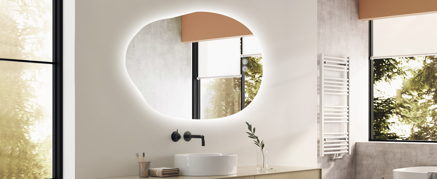 Дзеркало для ванної кімнати OUMUSU з підсвічуванням, арочне, без рами, 50x75 см. Антизапарник, сенсорне управління, регулювання яскравості, 3 кольори світла