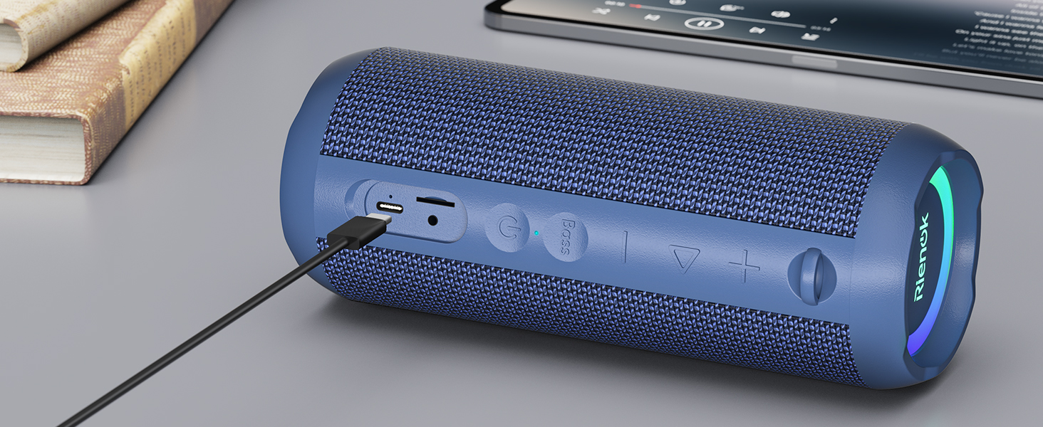 Bluetooth Портативна Колонка RIENOK з підсвічуванням, IPX7, Бас, 3600 mAh, Синій