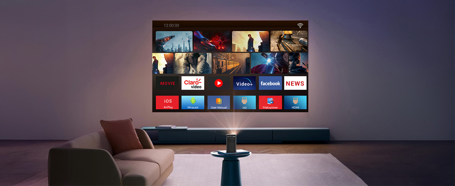 BYINTEK P70 Mini 3D проектор: портативний LED проектор з Wi-Fi, Android 9.0, підтримка 1080P/4K, акумулятор, сумка та штатив (сірий)