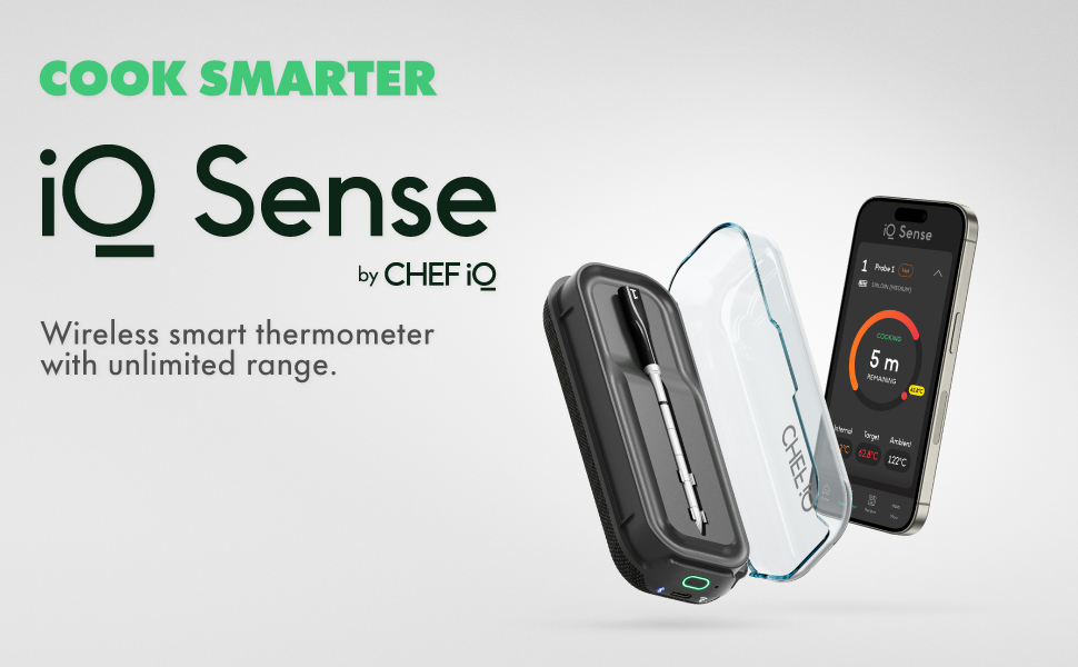 Термометр для м'яса Chef iQ Sense (2025) з Wi-Fi | Бездротовий, 5 сенсорів, до 530°C, для гриля, BBQ, духовки, фритюрниці