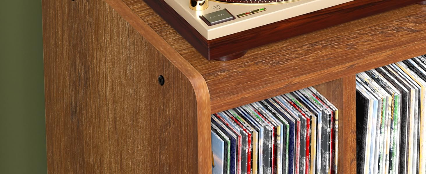 Стіл для програвача, стійка для програвача в стилі середини століття з місцем для зберігання вінілу (до 150+ платівок), шафа для вінілових платівок з регульованими полицями, дуб