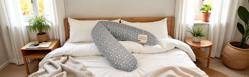 Подушка для вагітних Bear Classic 190 см, анатомічна подушка для сну та підтримки з 100% бавовняного джерсі (Сірі квіти)