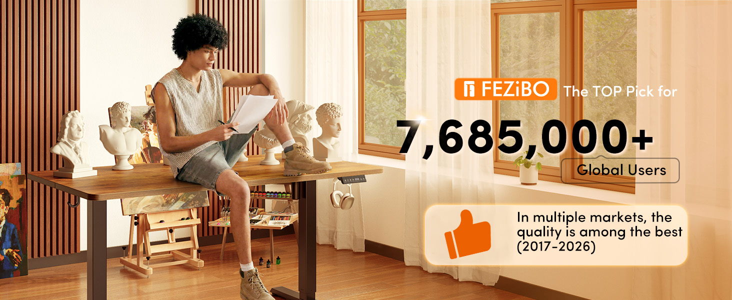 Електричний підйомний стіл FEZIBO з регулюванням висоти, робочий стіл для роботи сидячи та стоячи з USB-A та USB-C портами, 140 x 70 см, Коричневий
