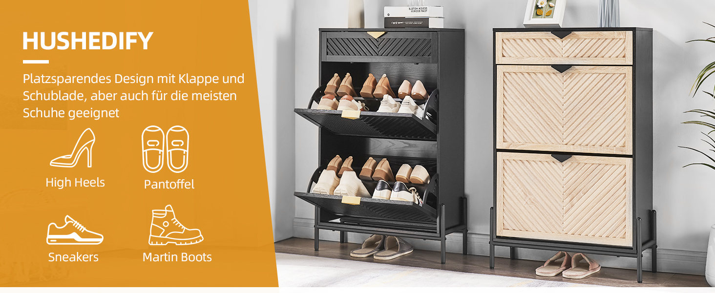 Вузька шафа для взуття з 2 дверцятами, економна, закрита полиця для взуття, шафа для взуття, полиця для взуття з ящиками для передпокою та вітальні (Дуб & Чорний) Дуб & Чорний Середній