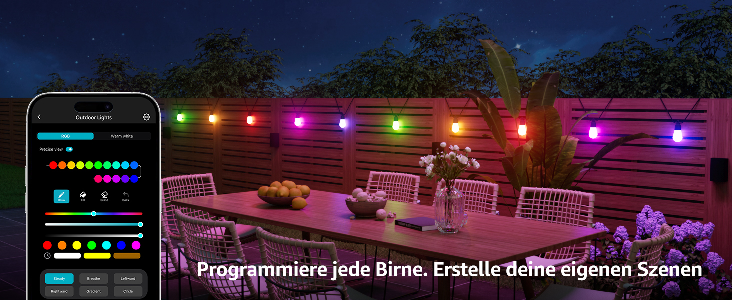 Lepro LED гірлянда для зовнішнього використання 30м, RGB+тепле біле світло, Wi-Fi, керування через додаток, сумісна з Alexa/Google, IP65, AI-дизайнер світла, 30 LED, без пульта