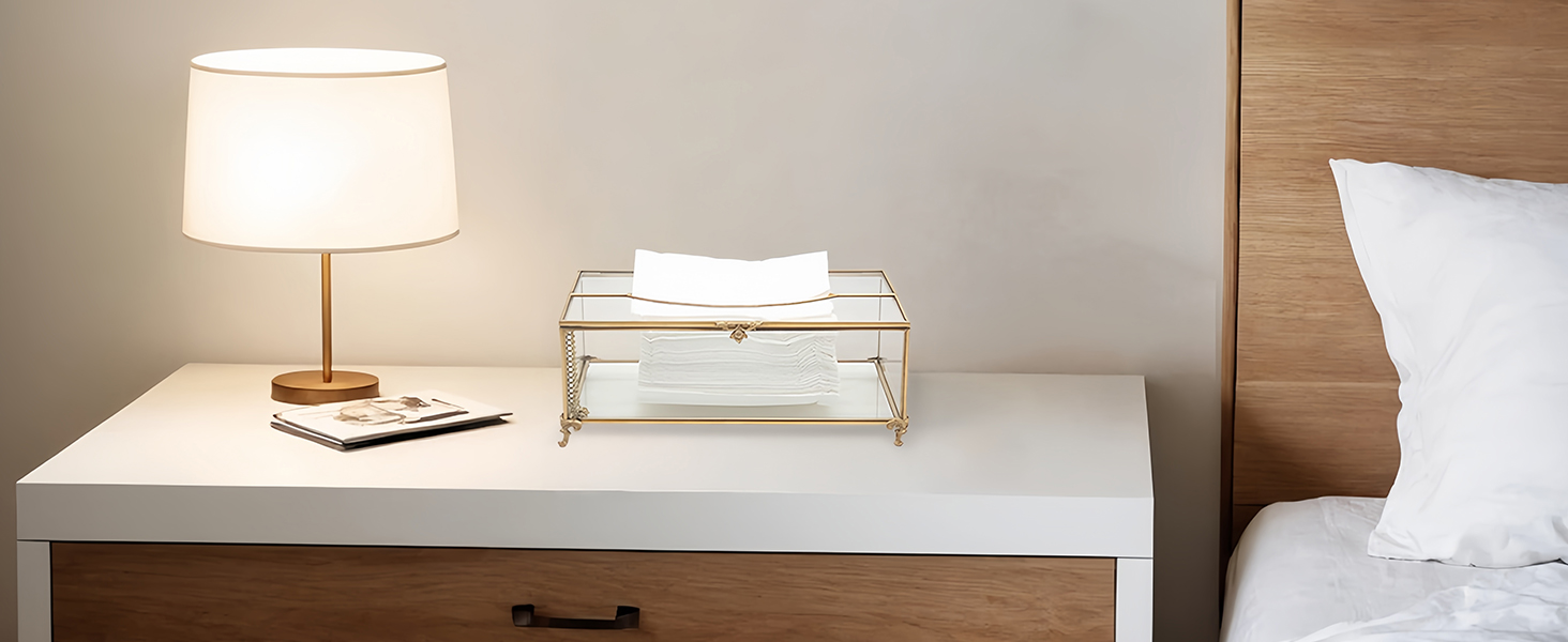 Скляна коробочка для серветок SLHEQING Gold - прямокутна, для ванної, вітальні, спальні, офісу (прозора)