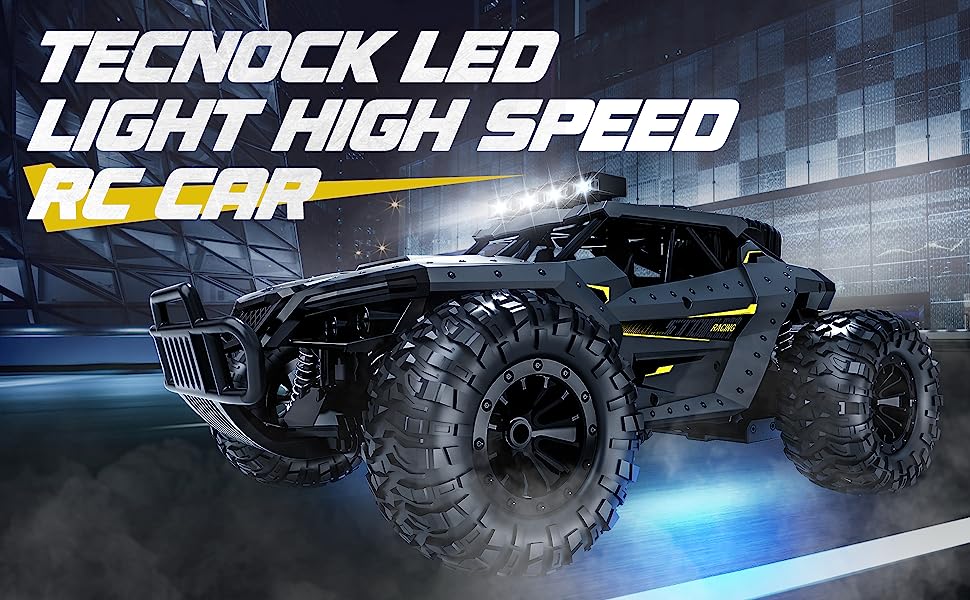 Радіокерований позашляховик Tecnock 1:16 з підсвічуванням, 2.4GHz RC Monstertruck, 2 акумулятори (60 хв роботи) - іграшка для дітей та дорослих, сірий