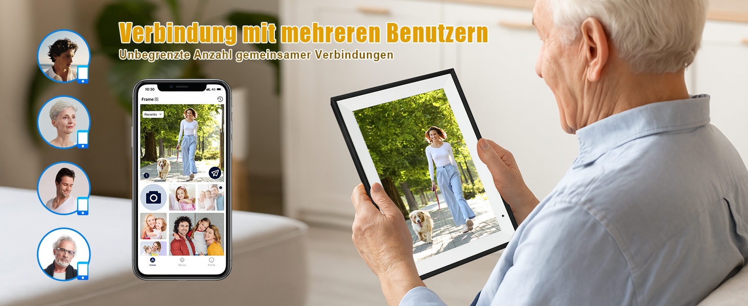 Цифровий фоторамка 10.1 дюйма з Wi-Fi, 32GB, IPS сенсорний екран, автоматичне обертання, чорний колір