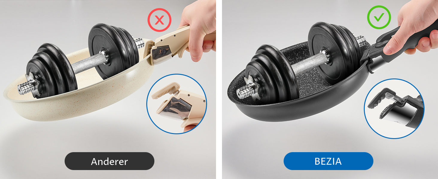 Набір антипригарних сковорідок BEZIA з знімними ручками, для всіх типів плит, з антипригарним покриттям, можна мити в посудомийній машині та використовувати в духовці, без PFAS, чорний