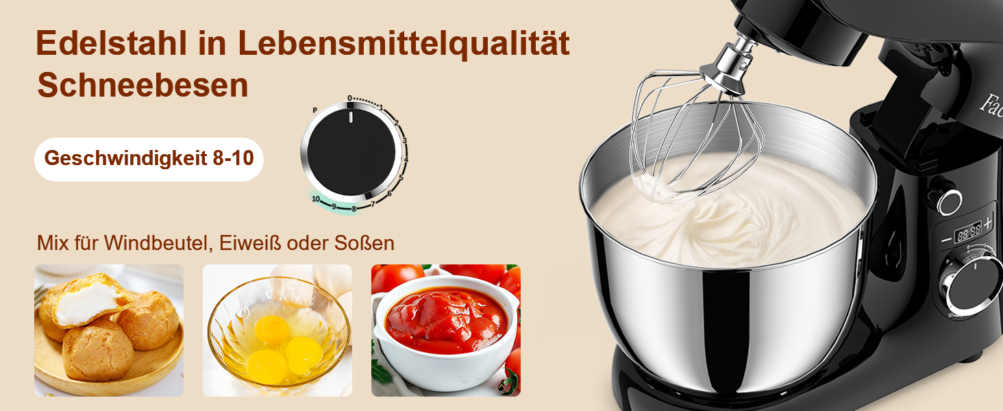 Кухонна машина Facelle 1500W з місткістю 5,5/4,5л: міксер, тістоміс, набір насадок, тиха робота (чорний)