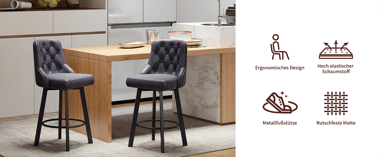 Барні стільці Youhauchair 2 шт., Чорні, регульовані, з підніжкою, 66.5 см, 150 кг