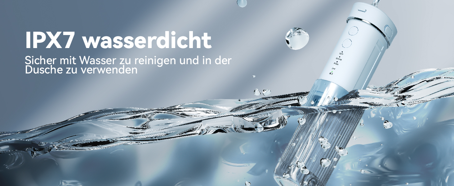 Портативний електричний іригатор для порожнини рота JTF Munddusche Mini, бездротовий, для подорожей, з 5 насадок, 4 режими, 230 мл, водонепроникний (IPX7, блакитний)