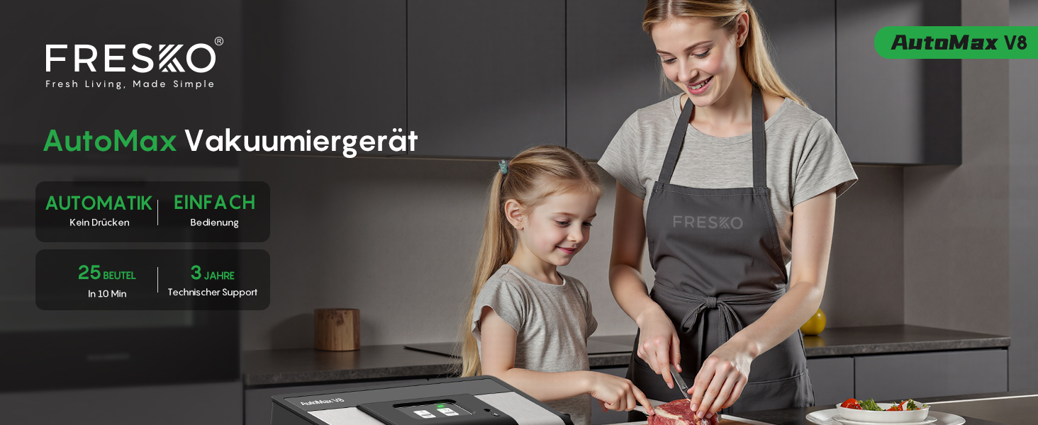 Вакууматор FRESKO Automatik для продуктів: автоматичний вакуумний пакувальник з турбо-потужністю 18л/хв, керування однією кнопкою, комплект з 2 рулонами для пакетів