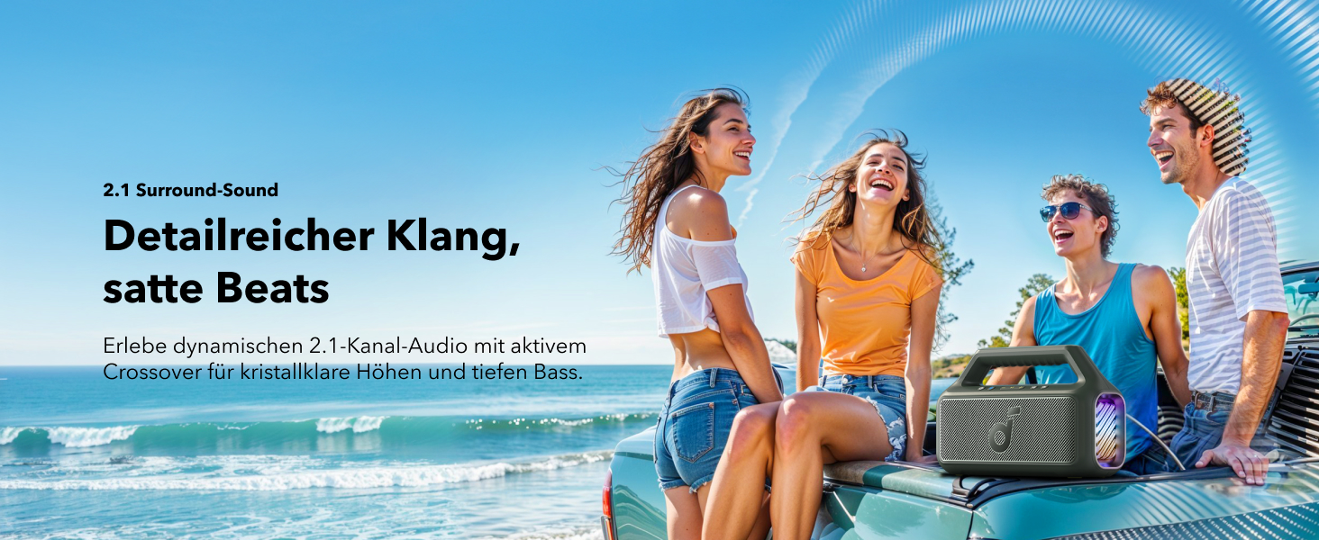 Soundcore Boom 2 - Портативна Bluetooth Колонка, 80W, Сабвуфер, LED, IPX7, 24h, USB-C, BT 5.3