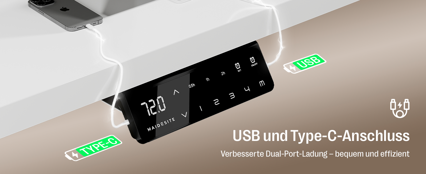 Електричний регульований стіл MAIDeSITe S2 Pro 140x70 см, білий каркас + стільниця - стоячий стіл з електроприводом, вантажопідйомність 160 кг, захист від зіткнень