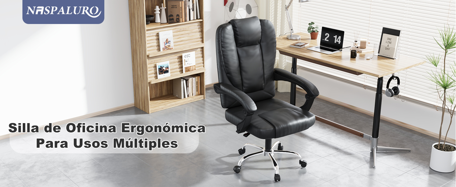 Офісний стіл Naspaulro Ergonomischer Bürostuhl з регульованою висотою та високою спинкою, м'яке сидіння, поворотний крісло з бавовняно-льняної тканини, коліщата, для роботи (чорний, шкіра)