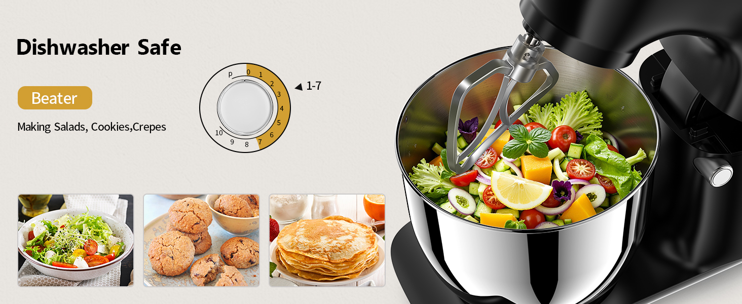 Кухонна машина Vezzio для випічки, 5.5л, 1500Вт, планетарне мішування, з набором насадок (чорна)