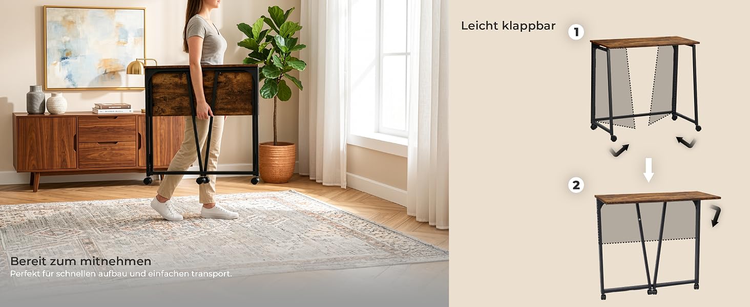 Складаний комп'ютерний стіл MEUBLE Cosy для ноутбука та ПК, компактний робочий стіл для офісу та дому, коричневий