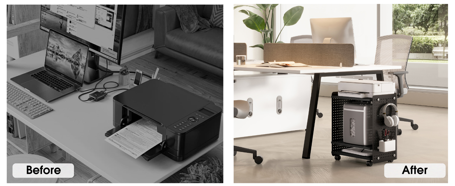 Стіл для принтера Fenge на коліщатках з органайзером та полицями, 45.3x33.5x53.5 см (Чорний)