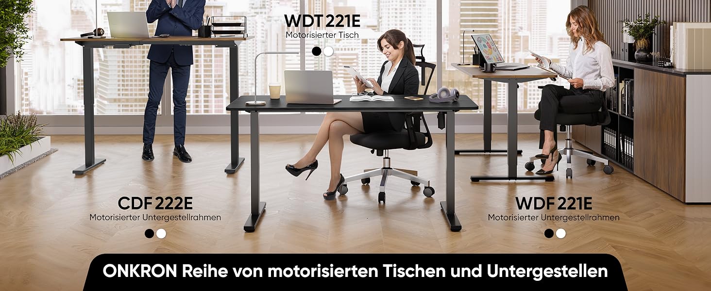 Електричний регульований стіл-рама ONKRON Wdt221e-b, чорний, для стільниць 120-170 см, до 70 кг