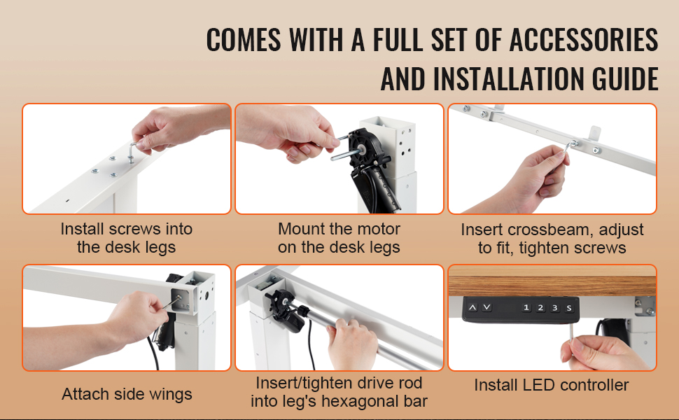 Електричний підйомний механізм для столу VEVOR з подвійним мотором, регулювання висоти 65-129 см та довжини 110-178 см, ергономічна основа для робочого місця, 3 позиції (тільки каркас), 2 мотори, білий, 70-117 см