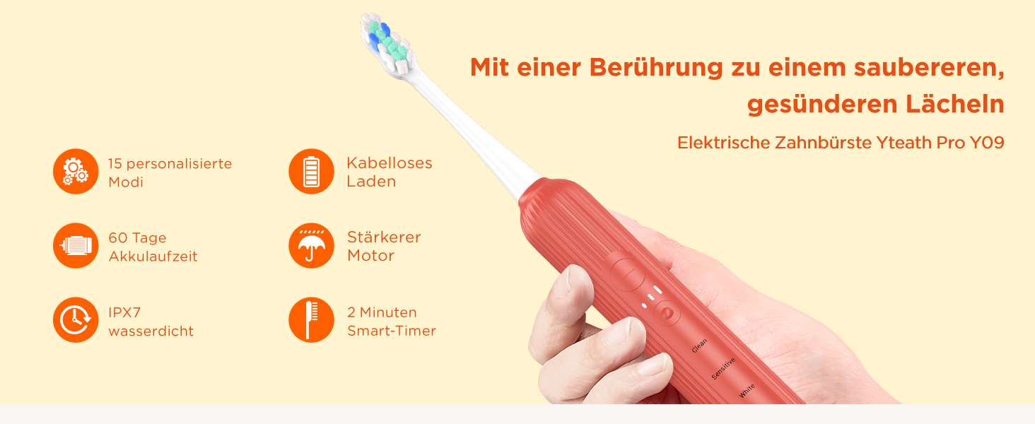 Електрична зубна щітка звукового типу для дорослих та дітей Rosenrot, 5 режимів, 3 інтенсивності, таймер, 8 насадок, етитуй