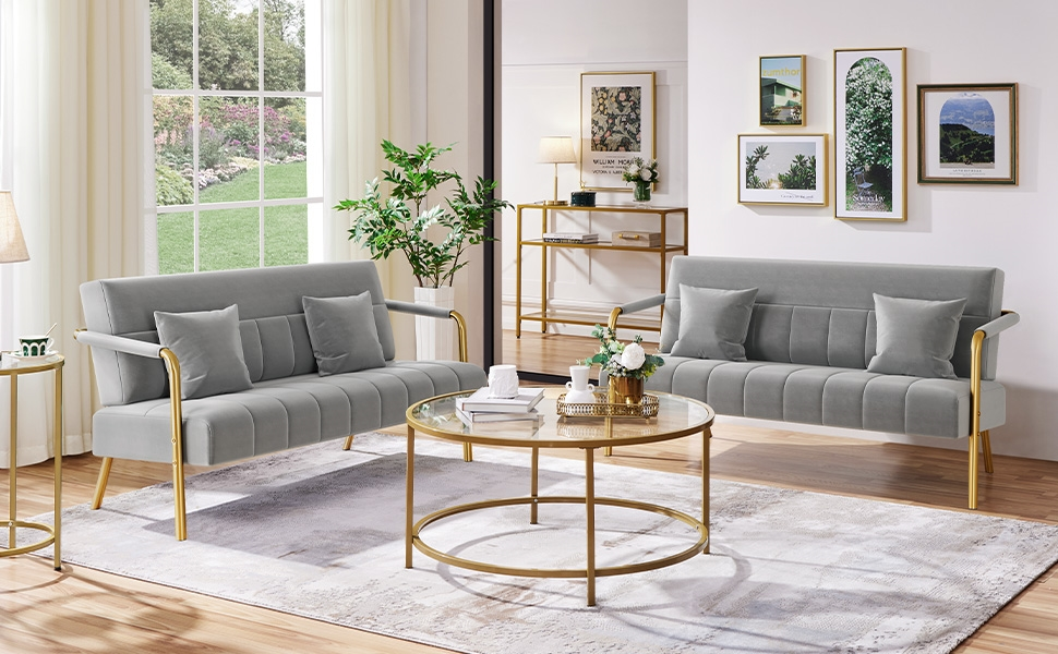 Ягетех Полицьове диван з підлокітниками та металевими ніжками. Сучасний двомісний диван з 2 подушками для попереку. Loveseat для вітальні/спальні, 143,5 см, світло-сірий
