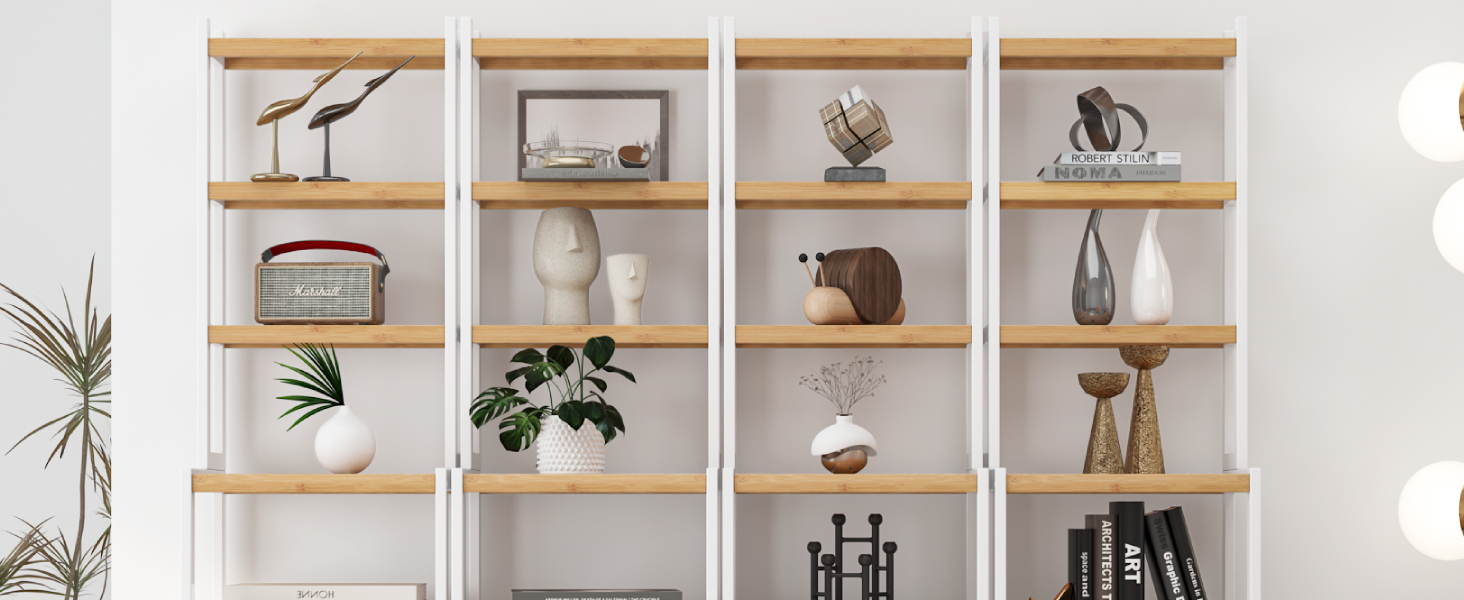 Стелаж для ванної кімнати та кухні FOREHILL з 7 полицями (160x36x28 см) - бамбук та білий