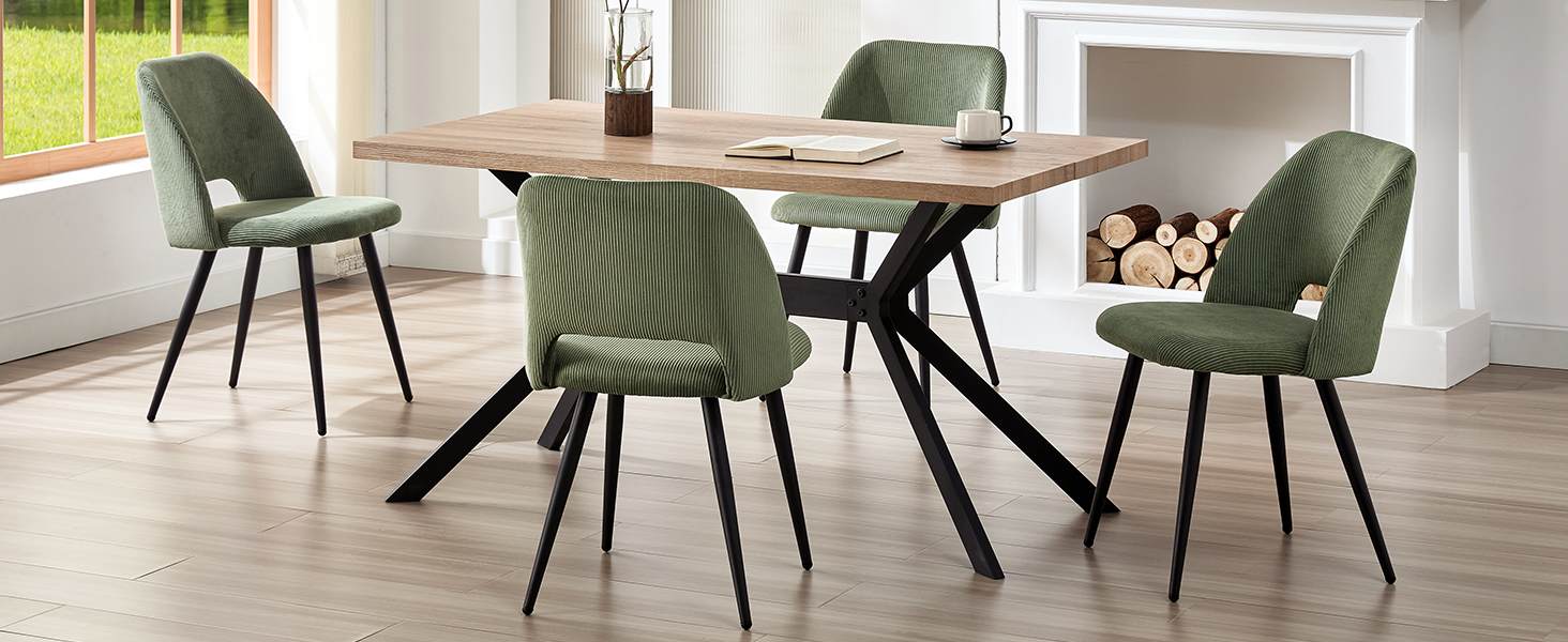 Набір з 4-х обідніх стільців з кшталту м'якого велюру, з товстим шаром м'якої підкладки, металеві ніжки, для вітальні, спальні, їдальні та прийому гостей, зелений колір