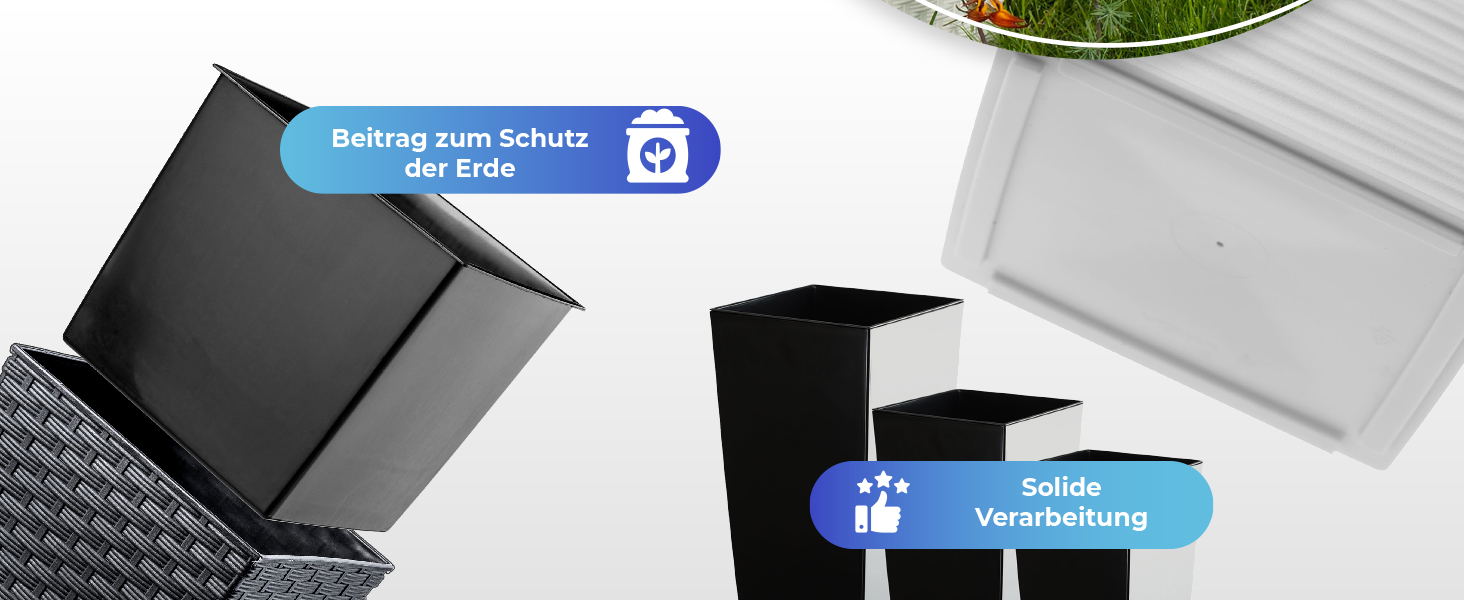 Набір горщиків для квітів KADAX 3 шт. (36/46,5/57,5 см) – пластикові, вологостійкі, для дому та саду, графіт, ротанг