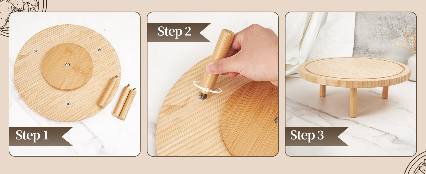 Підставка для тортів Ohuhu з бамбука 2-в-1 з кришкою, обертова тальянка з 3 знімними ніжками та акриловою кришкою для випічки, декору та святкування, чудовий подарунок для жінок