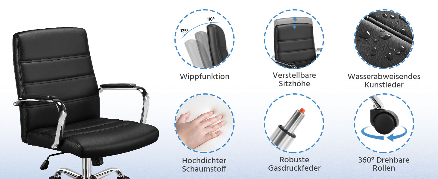 Крісло офісне Yaheetech чорне з підлокітниками, регульоване, на коліщатках для дому/офісу