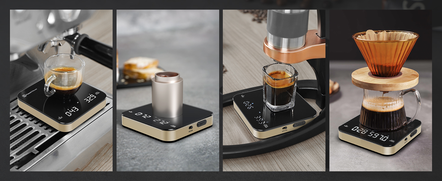 Ваги для кави Maestri House Mini-Kaffeewaage: точні ваги 2 кг/0,1 г з таймером для еспресо та Pour-Over (чорне золото)