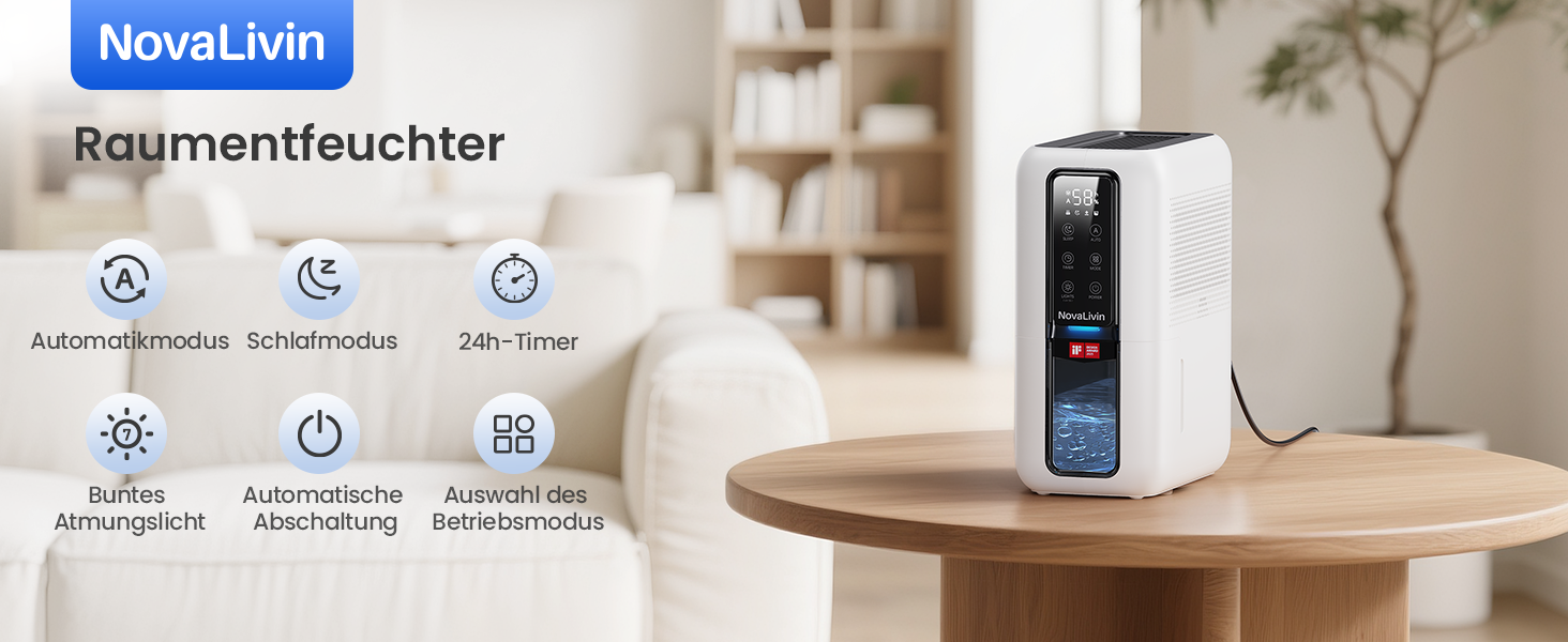 Електричний осушувач повітря з 2L баком та контролем вологості - тихий, для ванної кімнати, шафи. Білий та чорний кольори