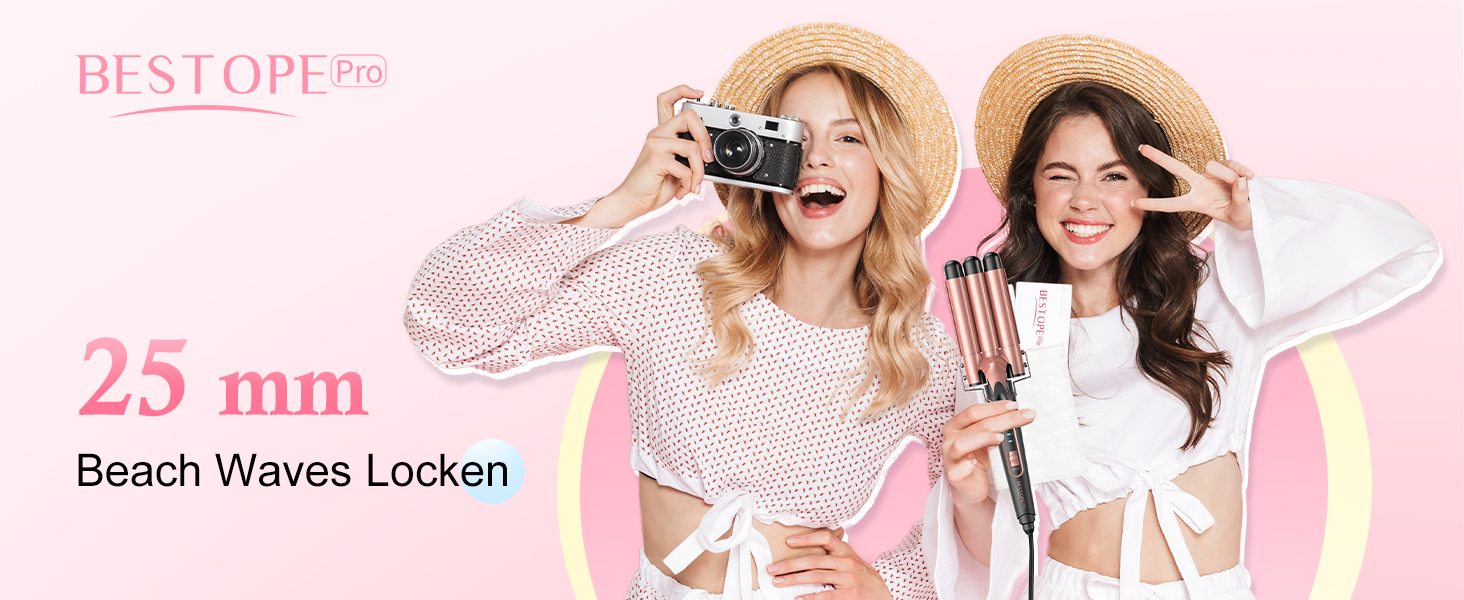 BESTOPE PRO Локкенстаб: Набір для завивки волосся 5-в-1 з 3 насадками, регулюванням температури, швидким нагрівом, рукавичкою та кліпсами, рожеве золото