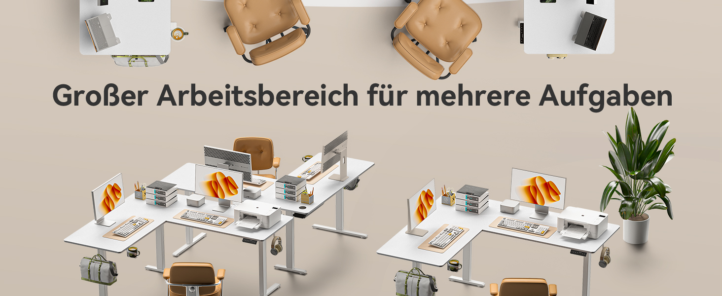 Електричний кутовий стіл L-подібної форми, 190 x 150 см. Регулювання висоти, стіл для офісу, ігровий стіл з керуванням кабелями, білий.