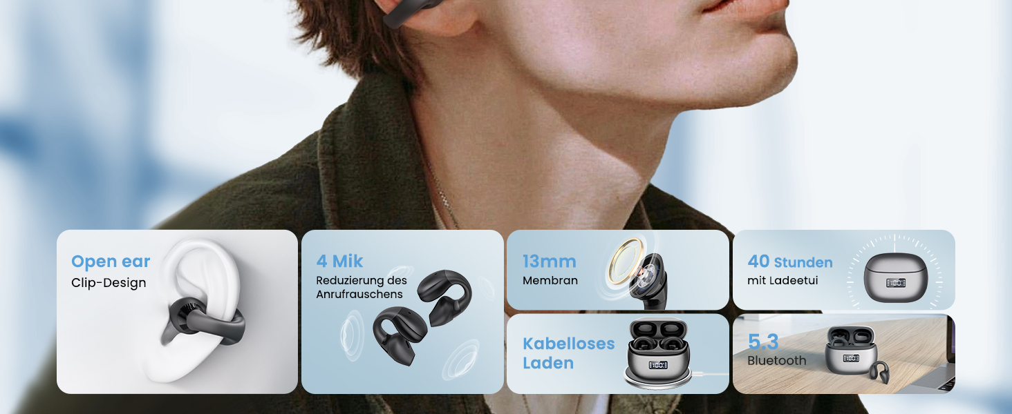 Навушники Relxhome Open Ear Bluetooth 5.4, HiFi, 4 мікрофони, шумозаглушення, світлодіодні, бездротові (чорні)