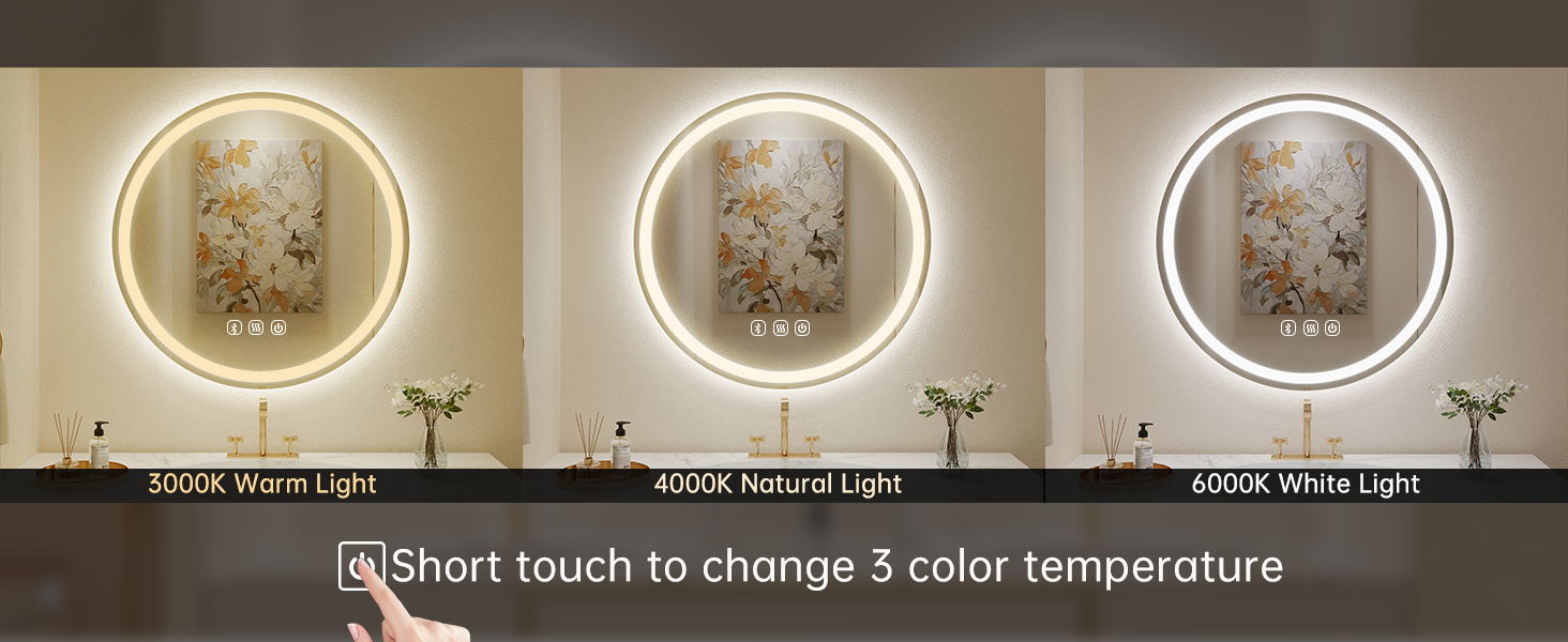 Дзеркало для ванної кімнати Habison з підсвічуванням 70x70 см LED, з годинником, сенсорним вимикачем, регулюванням яскравості, захистом від запотівання, 3-х кратним збільшенням, Bluetooth, 3 кольори світла