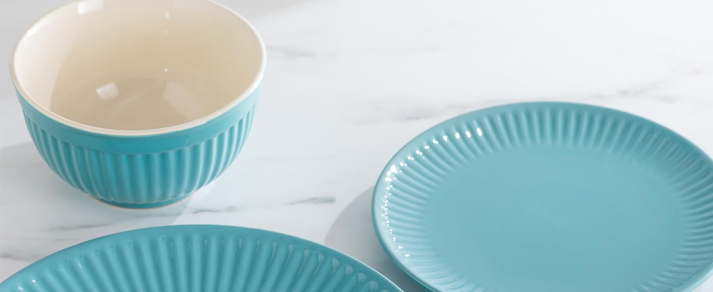 Набір посуду Steingut Hygge 24 елементи (6 осіб), Petrol - Набір посуду з каменю, Тарілки та миски, Pure Living