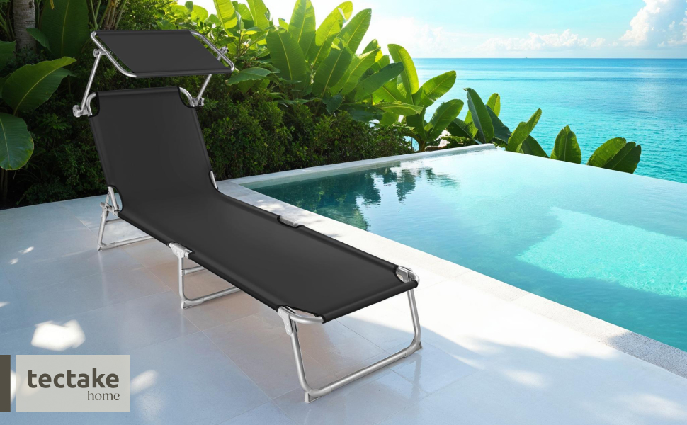Шезлонг Tectake для саду з сонцезахистом, розкладний, для балкону/тераси, з регульованою спинкою, пляжний, до 110 кг, сірий