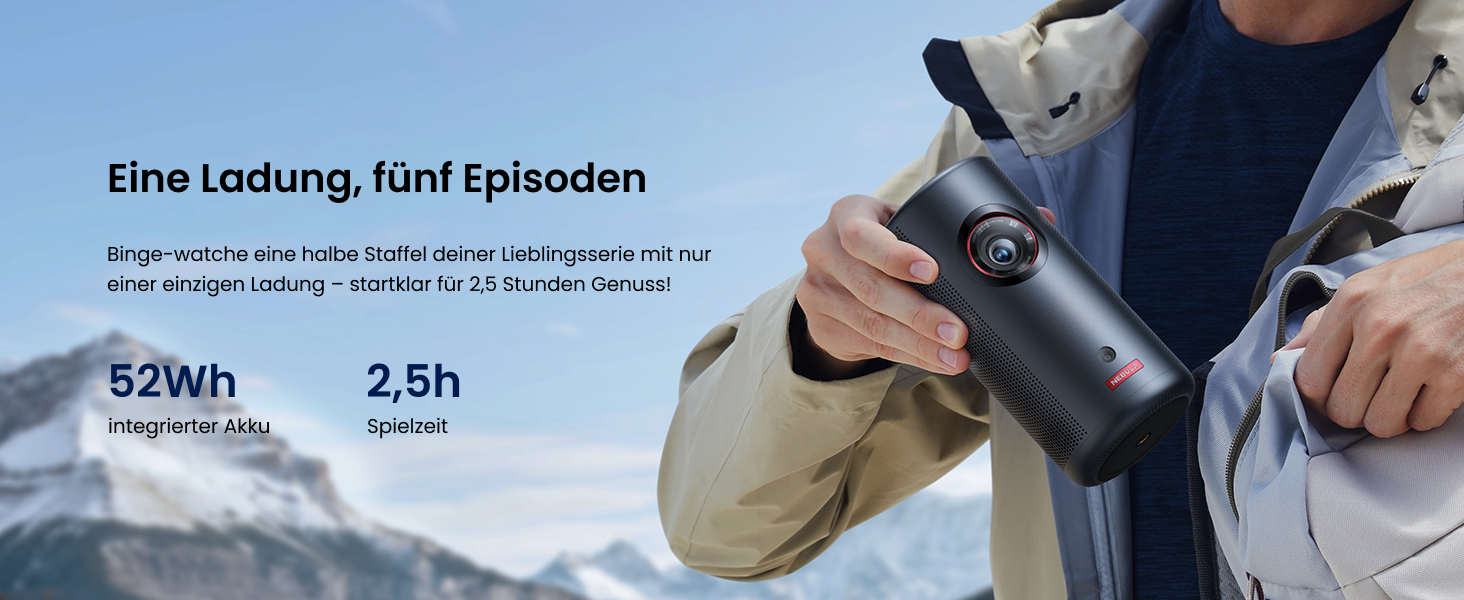 NEBULA Capsule 3 Laser GTV: Міні-проектор з лазером, 1080p, 300 ANSI Lumen, Wi-Fi, Dolby Digital, Автофокус, 120 дюймів, 2.5 години роботи від акумулятора