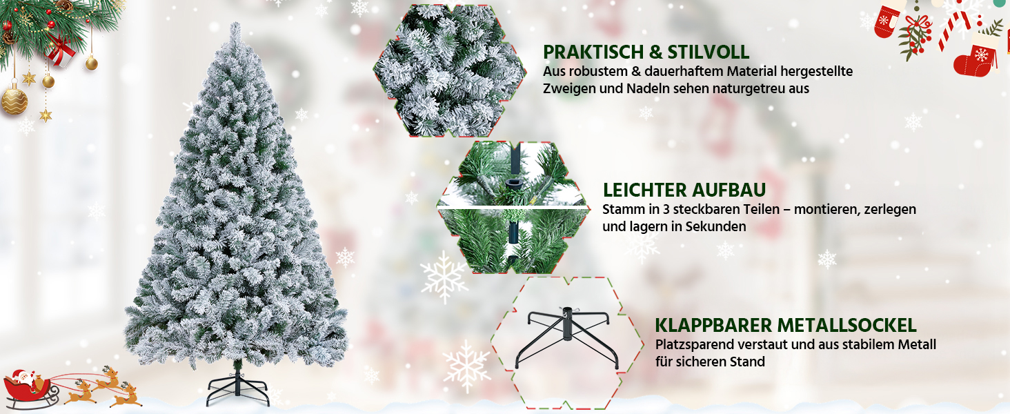 Штучна ялинка Yaheetech зі снігом 183 см (діаметр 120 см), 820 гілок, з металевим підставкою, швидкий монтаж, складана конструкція для Нового року